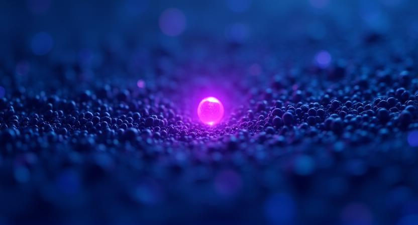 Abstract representation of AI identifying a single glowing data point among a sea of blue nodes